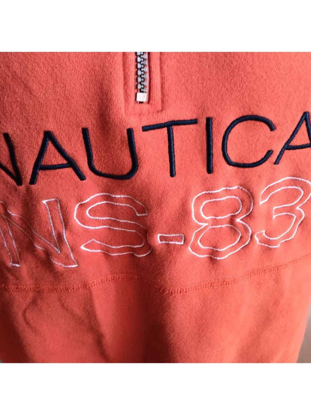Nautica Orange Pullover Half-Zip Mens Medium Sweatshirt Fleece NS-83 Embroidered